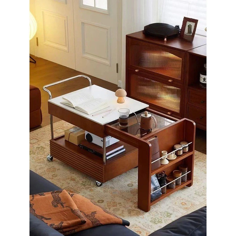 Medieval style coffee table Solid wood small table Around the stove Brewing tea Mobile tea cabinet Japanese medieval