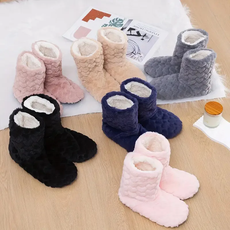 Winter Adult Men And Women Thick Warm Floor Shoes High Tube Non-Slip Indoor Cotton Shoes Plush Home Slippers Shoes Women Girl ﻿