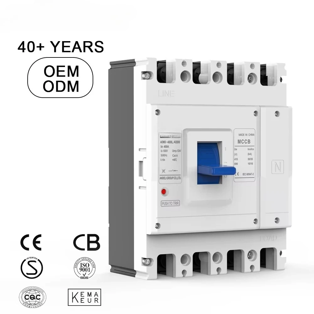 ADM3-400L-4300 4-Pole 400A Moulded Case Circuit Breaker (MCCB) 50kA Breaking Capacity 400(415)/690V Rated Voltage