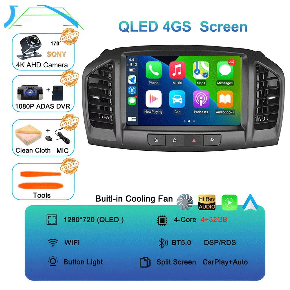 Android 16 Carplay Auto Voor Buick Regal 2009-2013 Opel Insignia 2008-2012 Multimedia Auto Radio Speler WIFi + 4G Geen 2din DVD Stereo