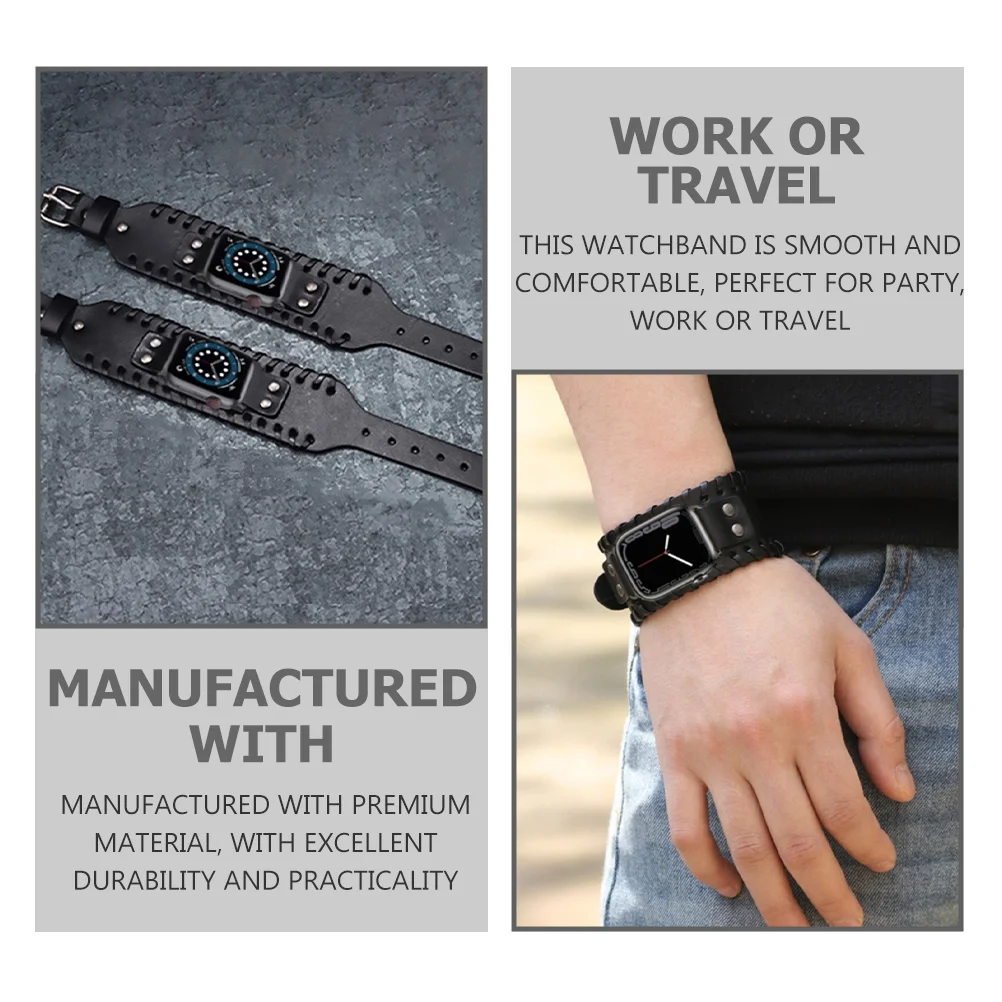 

Wide Cowhide Bracelet Strap Replacement Durable Comfortable Watch Band Accessories Wide Bracelet Wristband