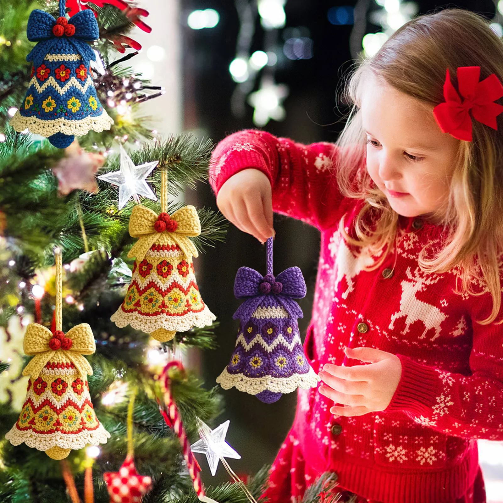 

2025 Christmas Handmade Crochet Bell Decoration Festive Atmosphere Christmas Tree Ornament Small Pendant