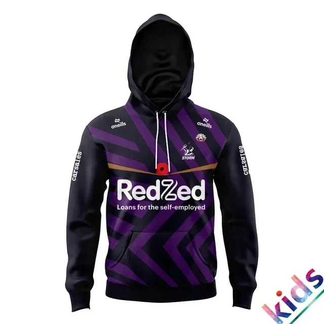 Camisola de rugby para homens e mulheres, Australian Storm Ansignia, capuz infantil, impressão personalizada de nomes e números, tamanho S a 5XL, 2021