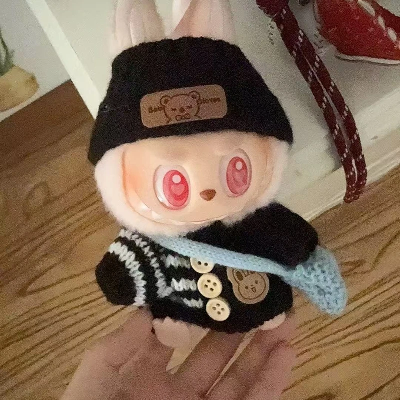 

Вязаный свитер с подвеской на пуговицах Labubu, шапка Labubu, пакет, виниловая кукла, сменный комплект детской одежды, одежда для куклы Blythe, обувь для Барби