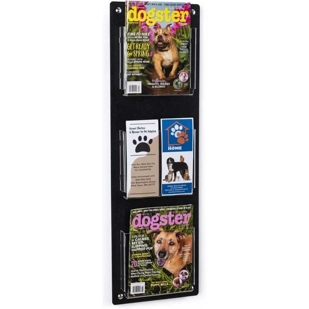 

Tiered Magazine Holder for Wall, 3-6 Adjustable Pockets, Frameless Acrylic - Black (2RP3BLK)