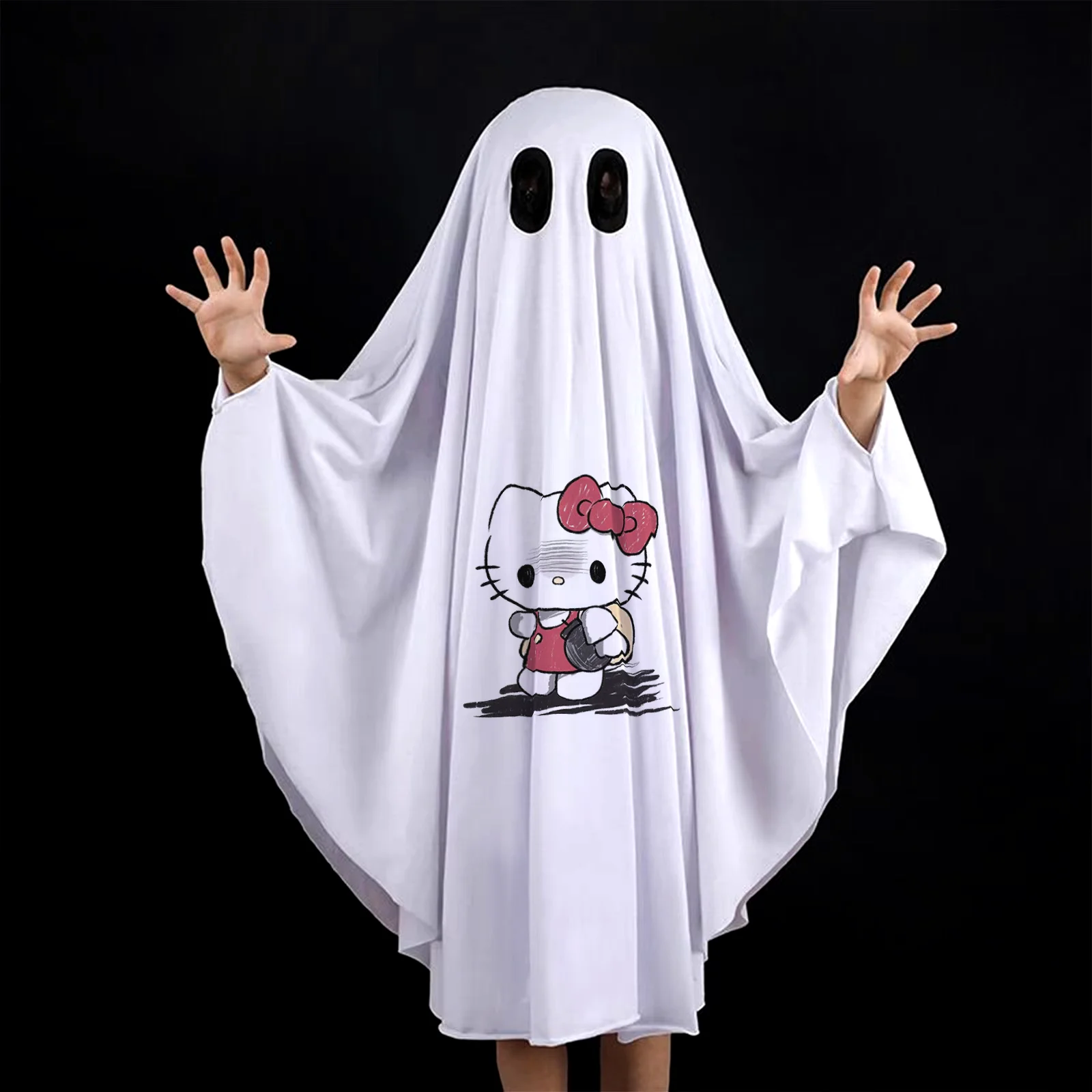 Hello Kitty-Halloween Horror Everak Cosplay Costumes pour enfants, Anime Cape, No Face, mesurost White Tassels, Unisex Costume