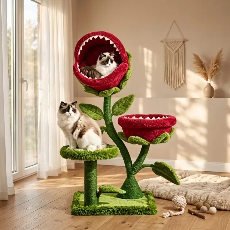 Custom Carnivorous Plant Cat Climbing Frame Indoor Integrated Scratching Board House for Cats Wholesale Factory Direct Supply