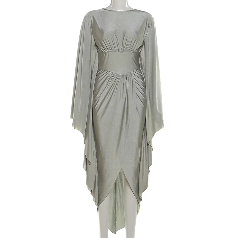 Unregelmäßiges, plissiertes Kleid mit Schlitz, Abend-Club-Kleider, 2025, Damen-Herbst, sexy, figurbetontes Maxikleid, Party, elegantes Abendkleid