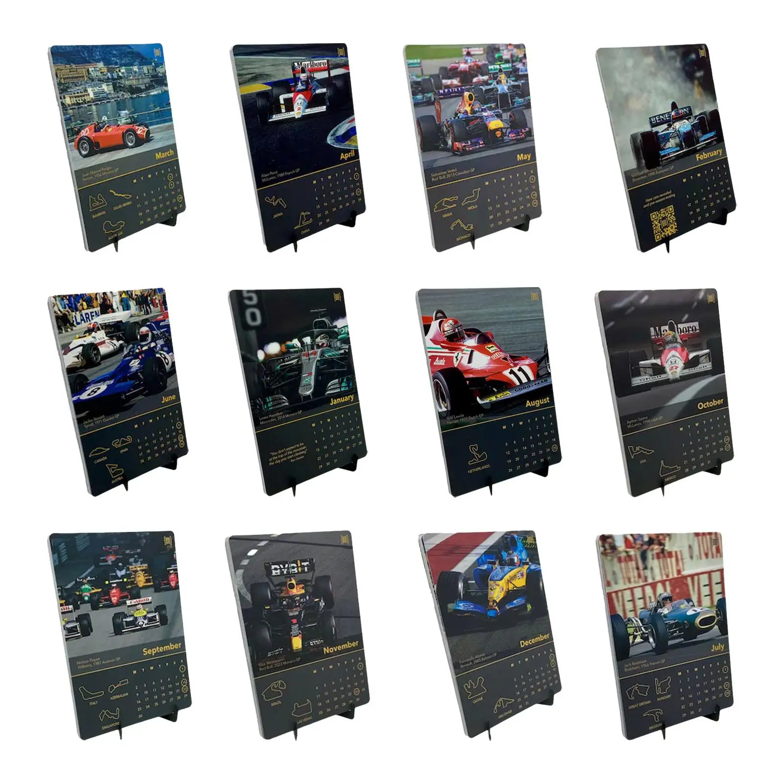 Desk Calendar Desktop 2024 Calendar Birthday Gift F1 Calendar for F1 Fans Bookshelf Housewarming Fireplace Office