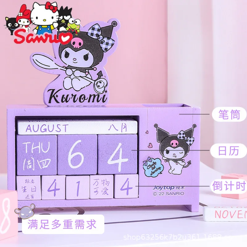 Sanrio Melody Kuromi Hello Kitty Cinnamoroll Pochacco Wooden Desk Calendar Cute Table Ornaments Countdown Desk Calendar Calendar