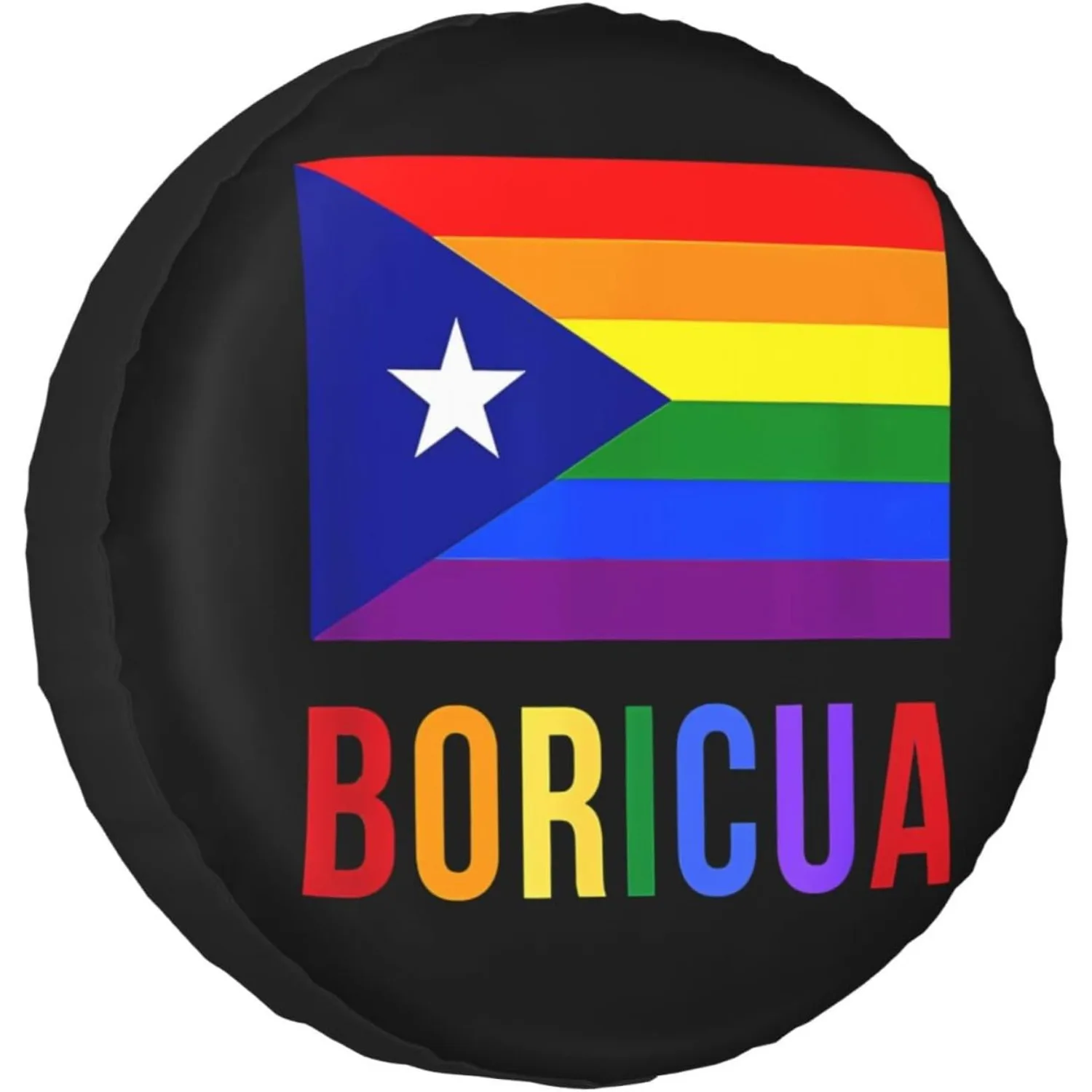 

1 шт., Пуэрто-Рико-Боррихуа-прайд, ЛГБТ-радужный флаг, чехол для запасного колеса, цвета флага Пуэрто-Ритика, водонепроницаемая защита колес