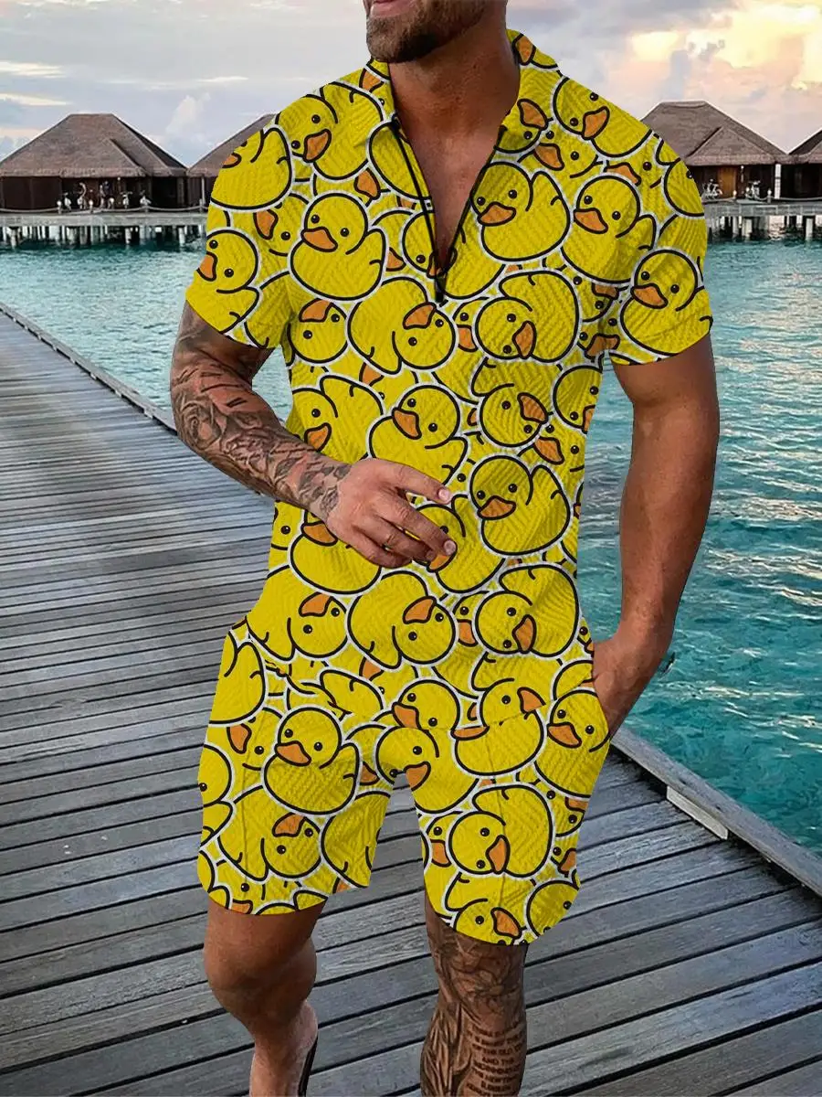 Grappige Cartoon Duck Panda 3d Print Poloshirts Shorts Sets Mannen Mode Oversized Korte Mouwen Broek Set Past Bij Man Kleding