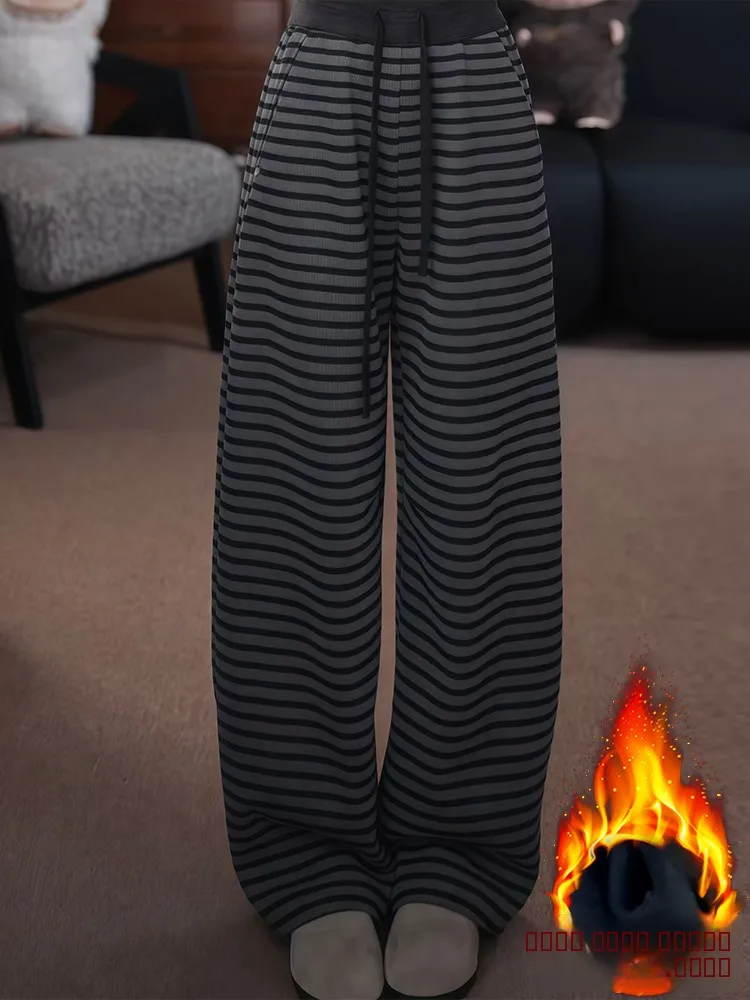 캐주얼 여성 세트 가을 겨울 신상 한국 스타일 레이지 스트라이프 레저 팬츠 투피스 세트 패션 앙상블