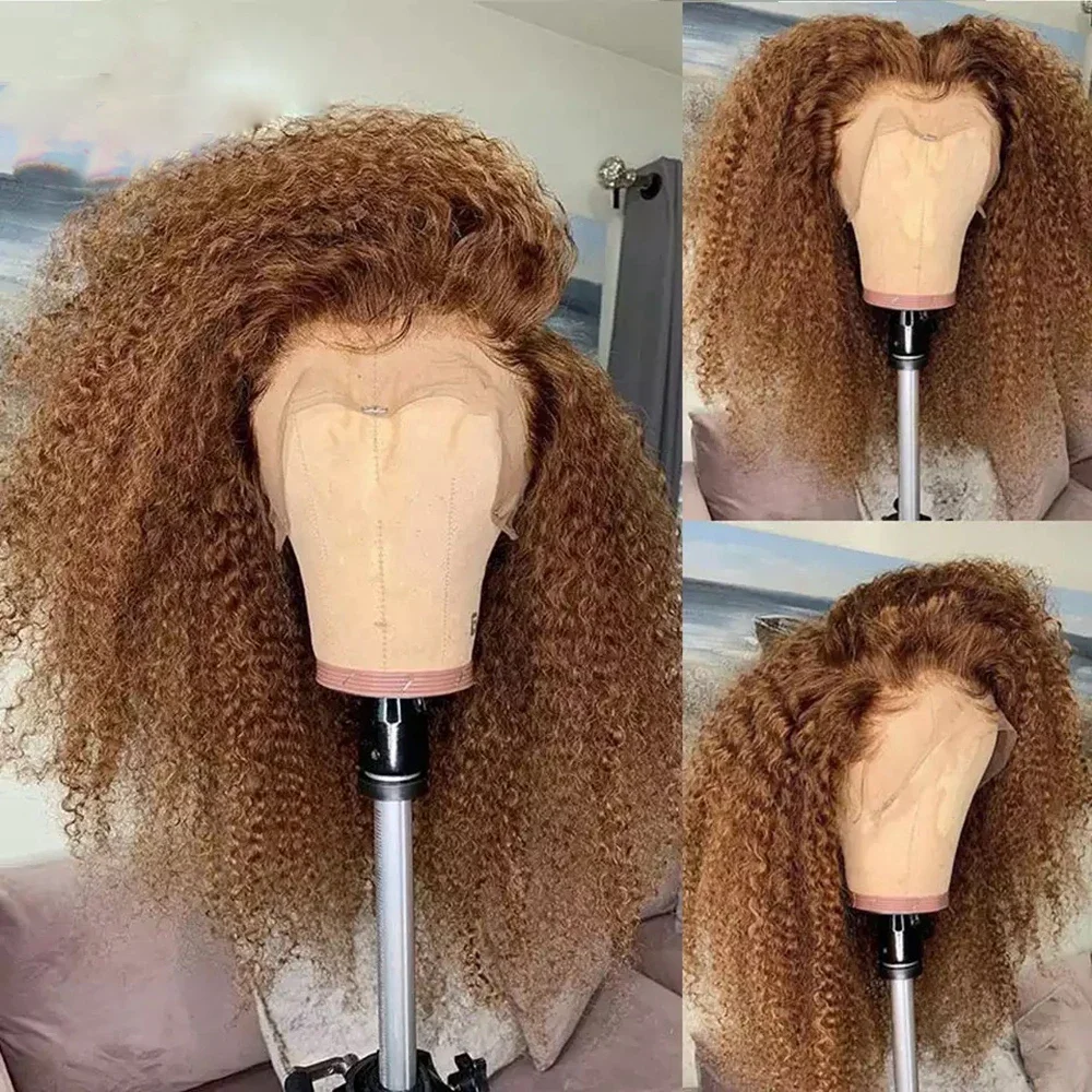 Peluca con malla frontal para mujer, pelo largo, rizado, suave, 26 pulgadas, marrón, sin pegamento, densidad de 180, con pelo de bebé, prearrancado para uso diario