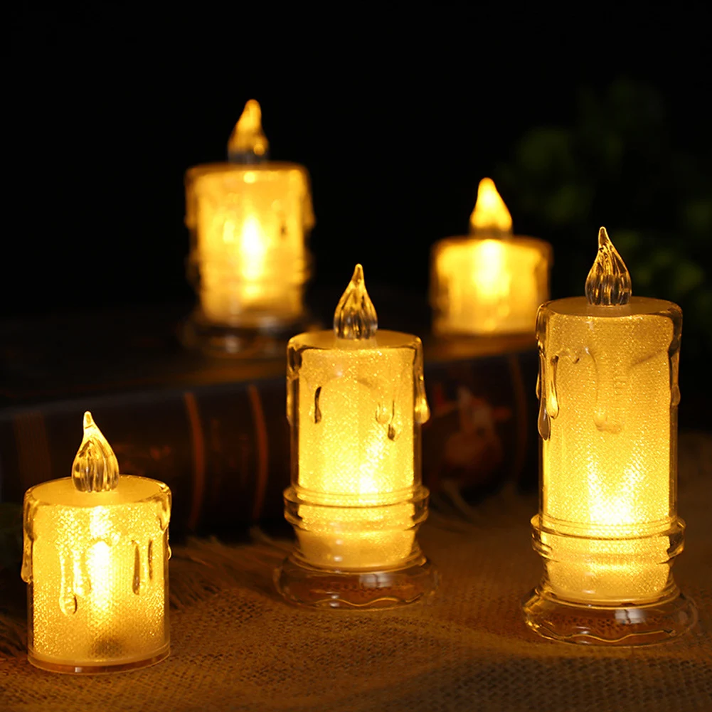 6Pcs LED Flameless Candle Lamp Simulation Acrylic Tea Lights Battery Operated Tears Candle Light for Party Home Decor