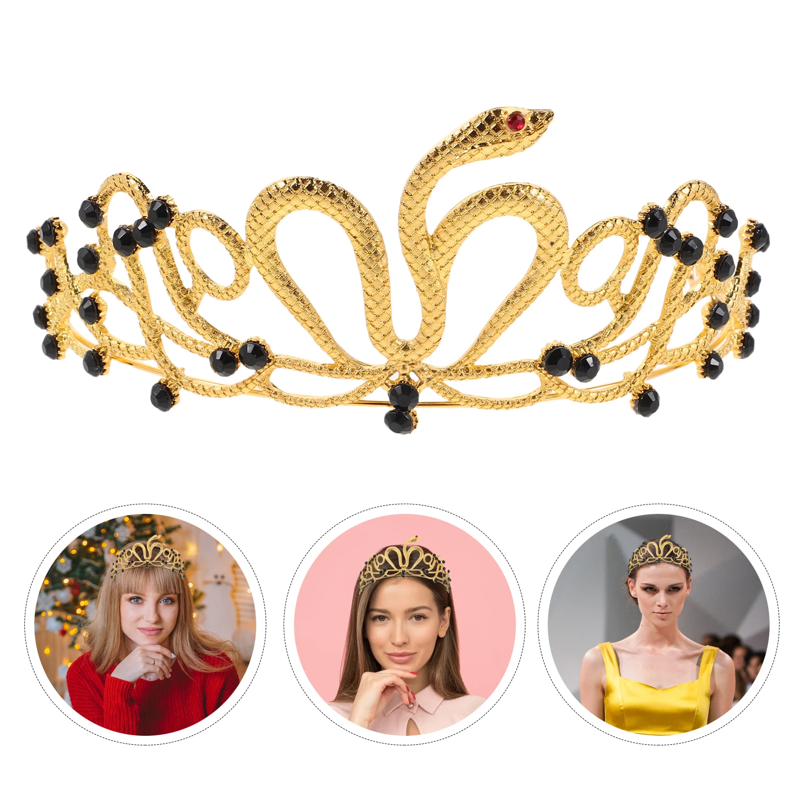 

Egyptian Golden Snake Crown Bridal Tiara Birthday Headband Costume Accessories for Women Alloy