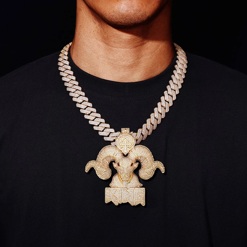 Hip Hop 5A+ CZ Stone Paved Bling Iced Out Big King Satan Goat Pendants Necklaces for Men Rapper Jewelry Gold Silver Color