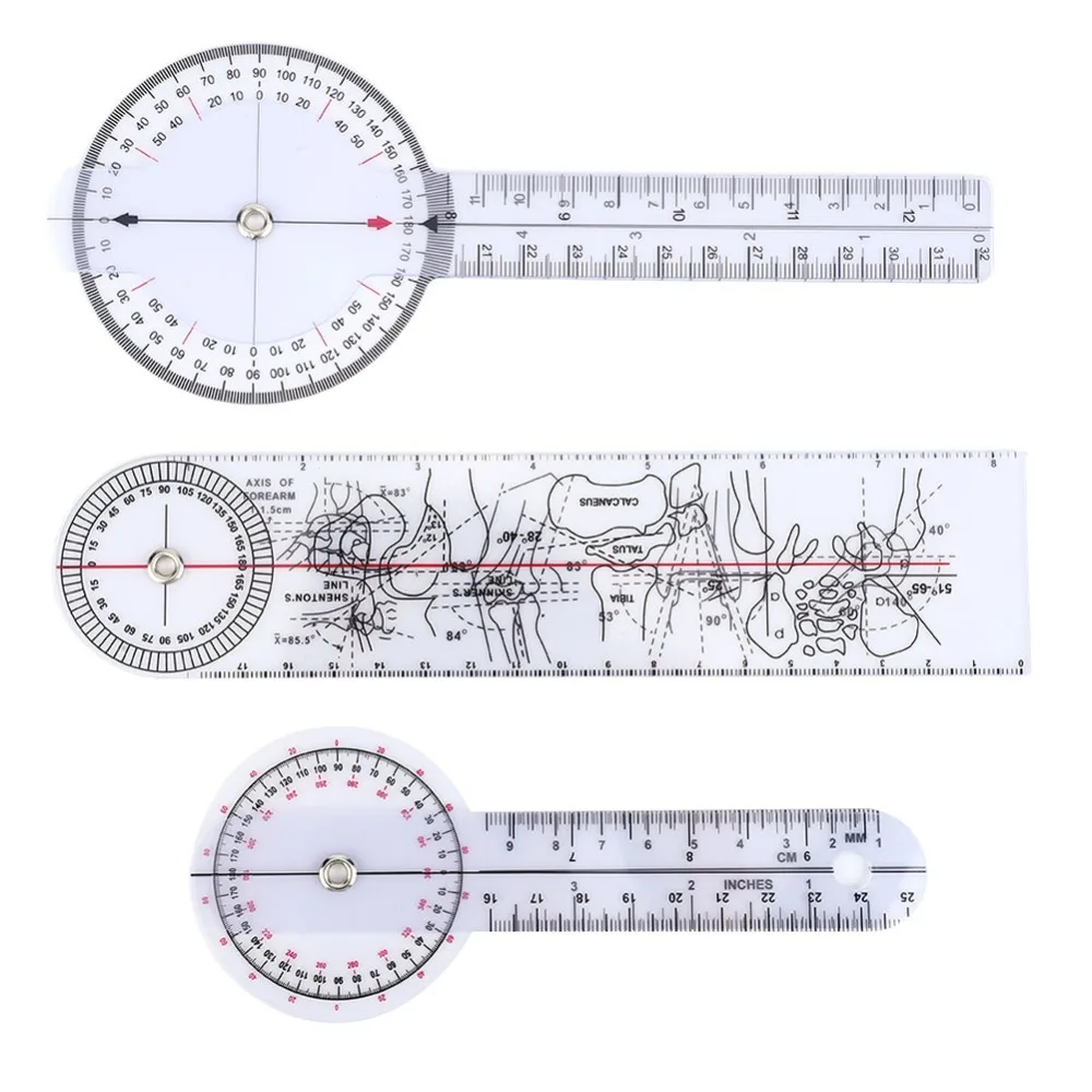 3pcs Practical 8inch Spinal Goniometer pvc White Goniometer Set 3-Piece Goniometer Kit Physical Recuperation