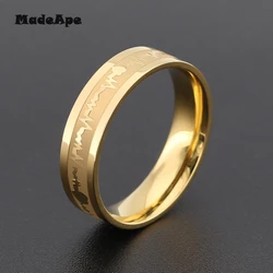 MadApe ECG Couple Ring Gold Color Titanium Stainless Steel Width 6mm Women Weddding Ring For Women Men Engagenemt Ring Jewelry