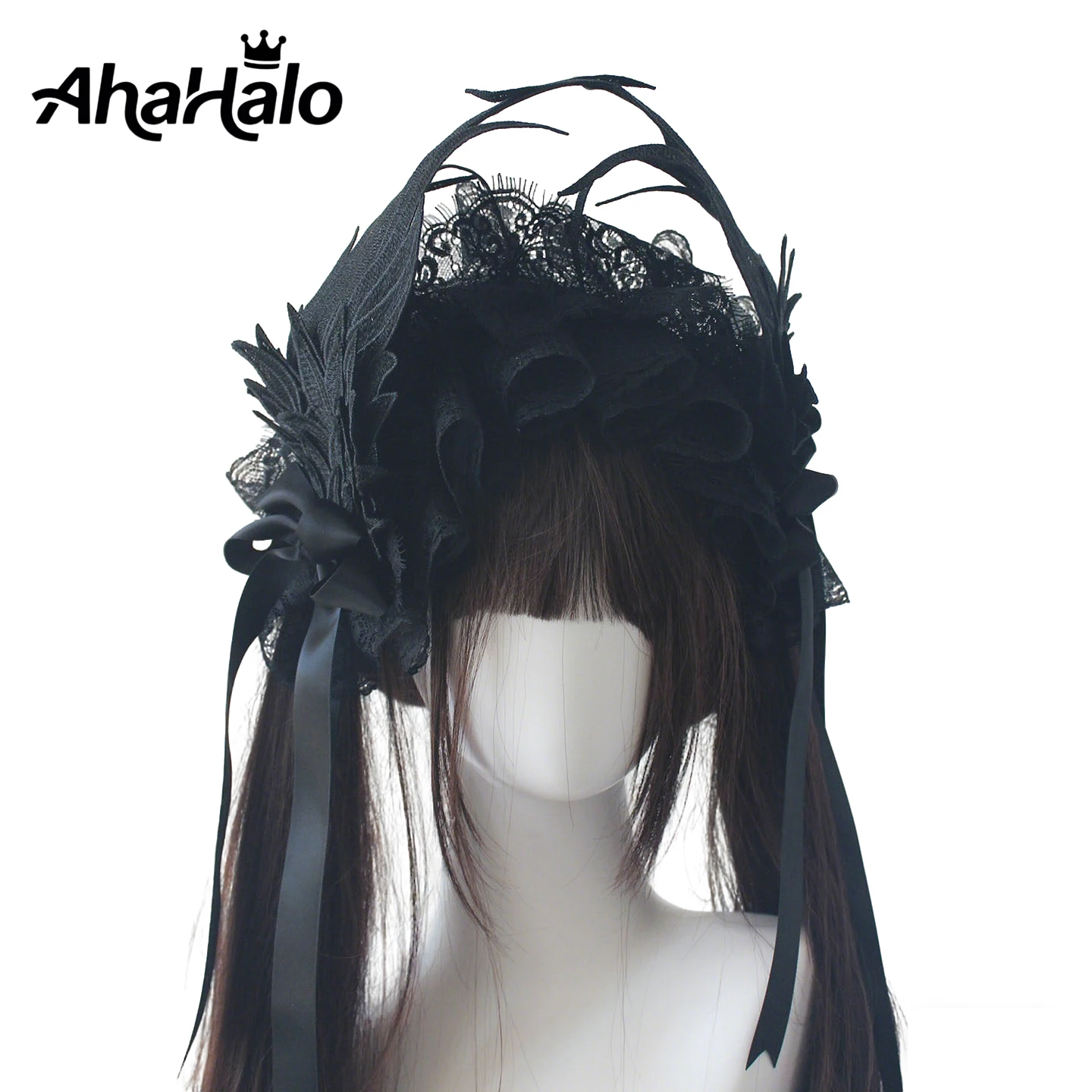 Handmade Gothic Headpiece with 3D Lace Embroidered Wings Headband Masquerade Cosplay Costume Hair Accessories for Women