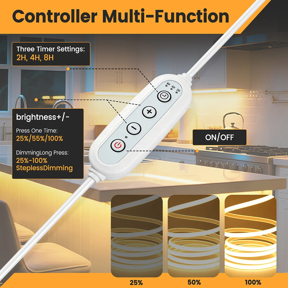 AC 220V 230V COB Strip Light Connector EU Power Plug 288 LEDs/m with 4Key Dimmer 100cm Led Light Cable Light Accessories Plug view 3