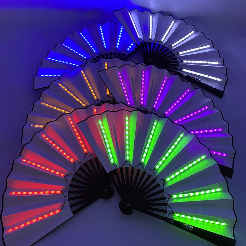 Folding Hand Fan With Led Light Portable Light Dance Night Show DJ Fluorescent Bar Club Room Party Decoration Color Fans