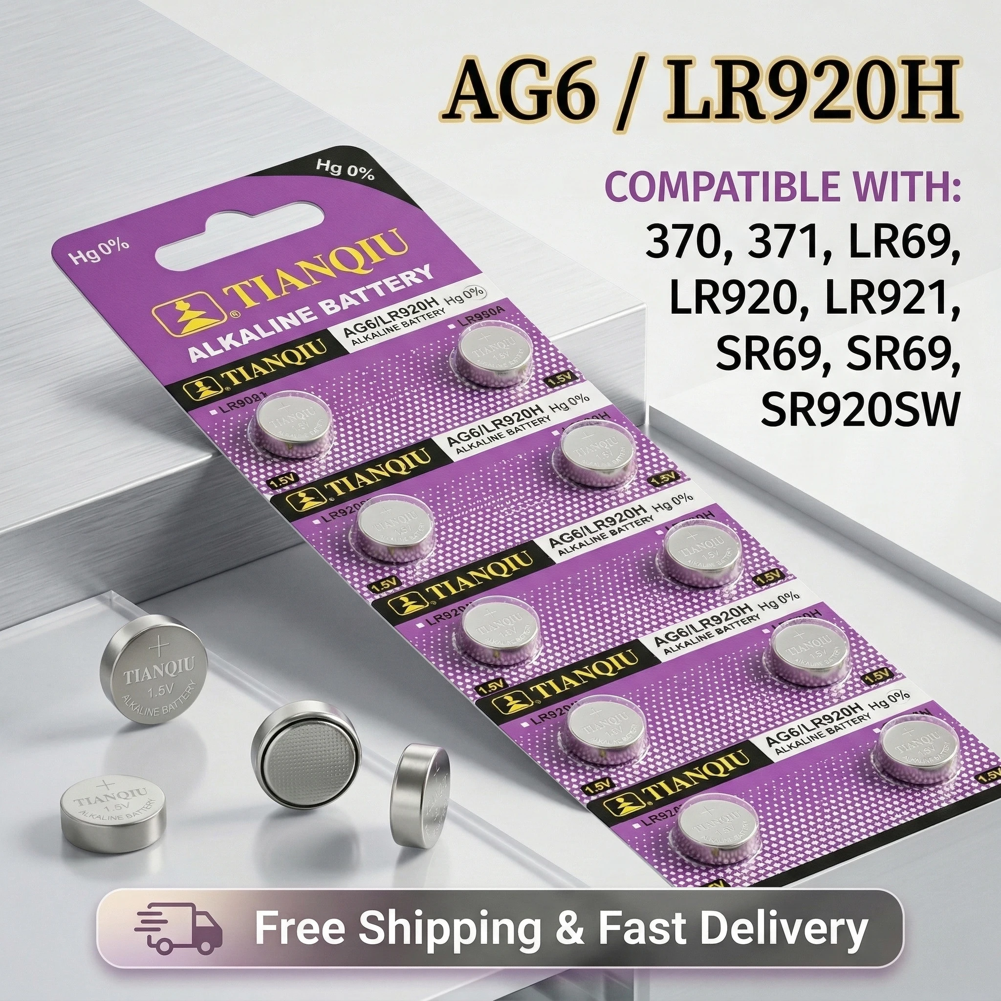 

AG6 Watch Battery 1.5V 370 LR69 LR920 LR921 SR920SW Alkaline Button Coin Cell 2-10PCS