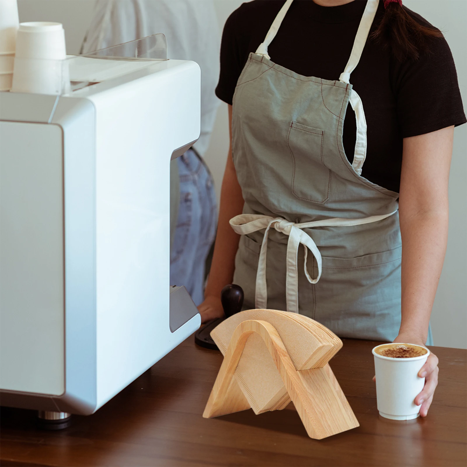 

Wood Coffee Filter Holders Reusable V Shape Design Dust Proof St for Coffee Shop Home Restaurant Storage Rack