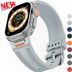 Silicone Strap for Apple Watch Band Ultra 2 1 49mm 46mm 42 45 44mm Sport Band for Iwatch Series 11 10 9 8 7 6 SE 5 4 3 Bracelet