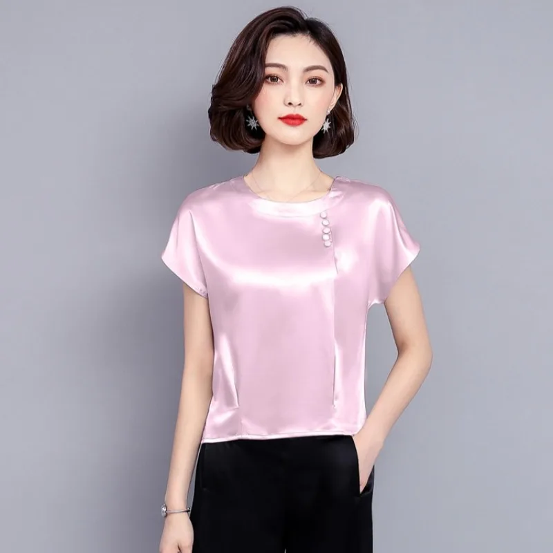 

Women Workplace commuter fan solid color Copy silk shirt