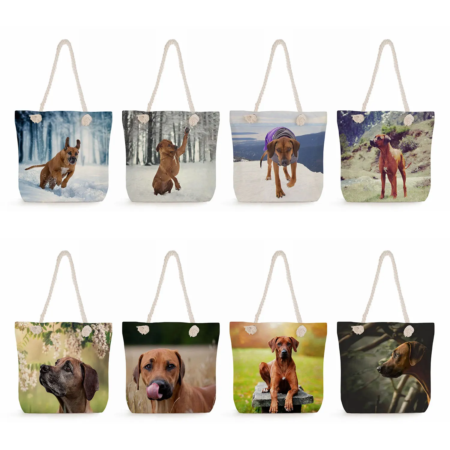 

High Capacity Beach Travel Ladies Handbag Rhodesian Ridgeback Animal Dog Print Women Shoulder Bag Outdoor Shopper Bag Foldable