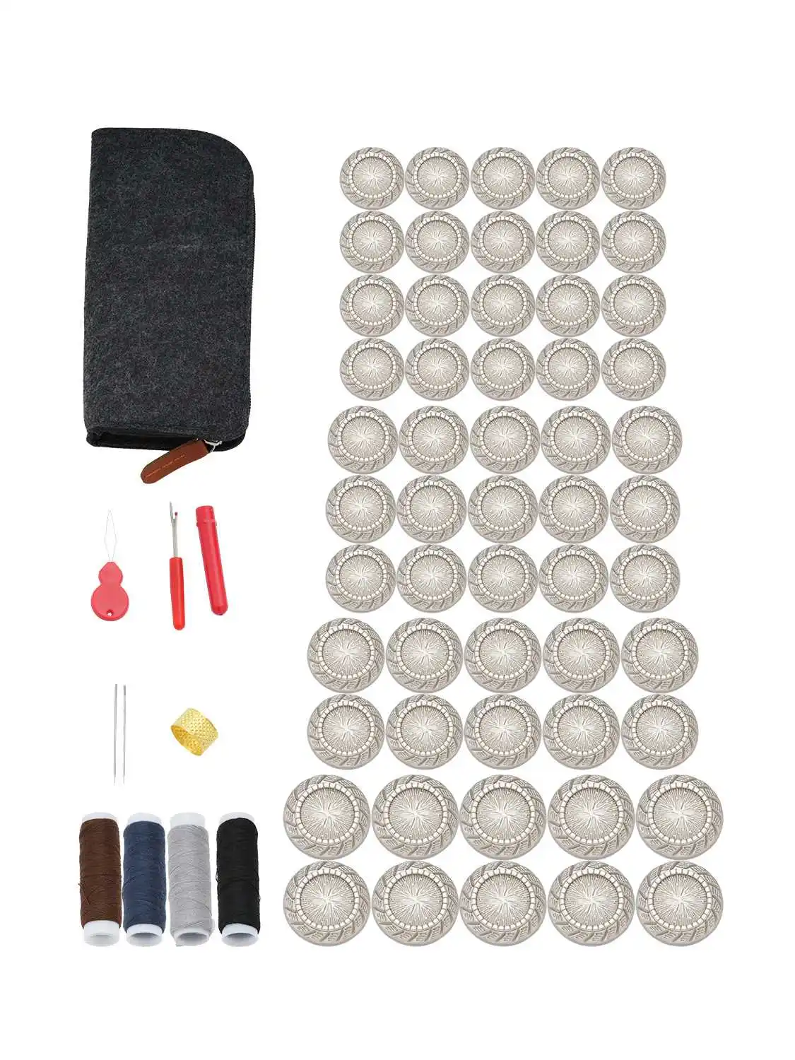 

55PCS/Lot Silver Radiating Sunburst Pattern Metal Buttons Sewing Repair Kit 4 Sizes for DIY Clothing Coat Blazer Craft 15-23mm