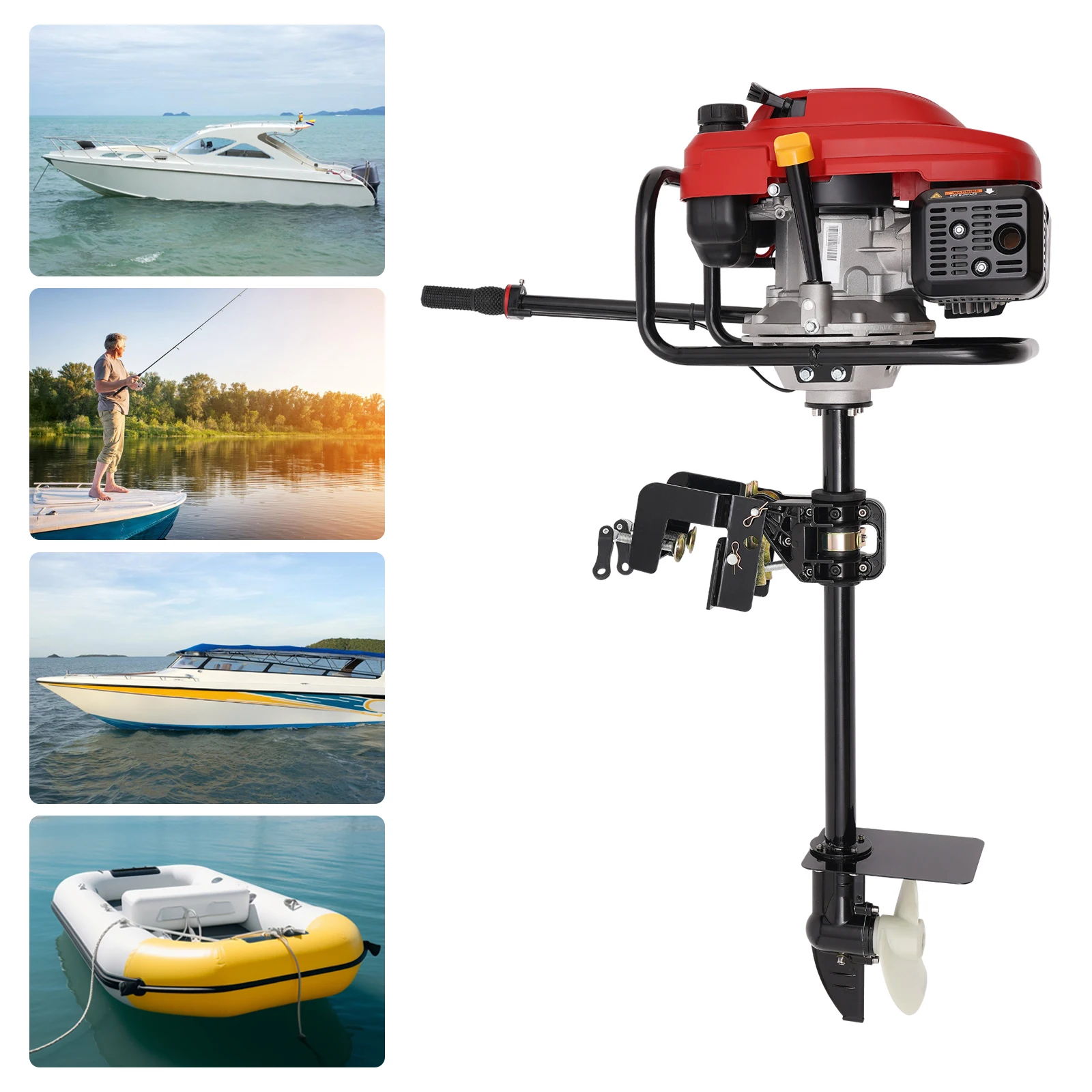 

4-Stroke Outboard Motor 360 Degrees Rotatable Air-cooled Gasoline Boat Engine 1.3L Single Cylinder for Fishing Aquaculture