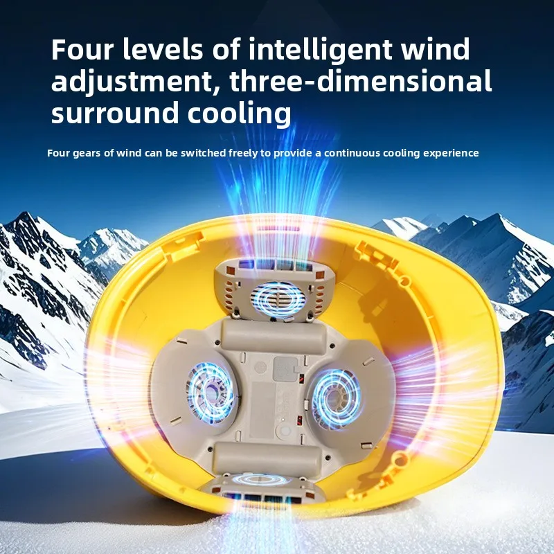 Construction Site National Standard ABS Summer Lightweight Cooling Anti Smashing Rechargeable Turbine Dual Fan Safety Helmet