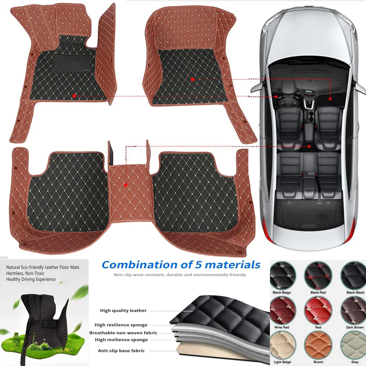 

Custom Stripe Nappa Leather 5D Car Floor Mats for Audi A3 8PA Hatchback 2008-2013 8V7 8VE 8VA 8VS Interior Accessories Carpet