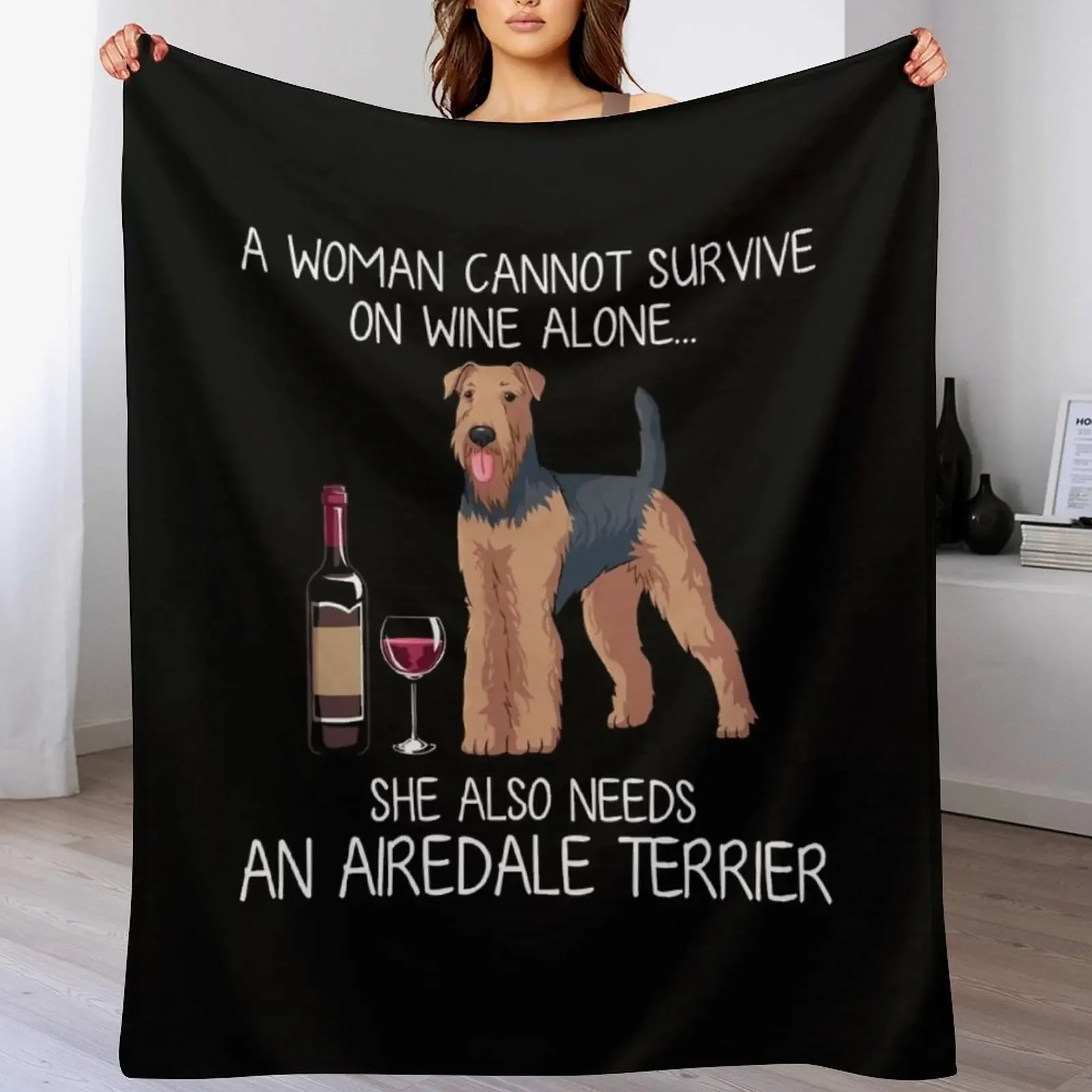 

Airedale Terrier and wine Funny dog Throw Blanket Air Conditioner Soft Blanket for Office Home