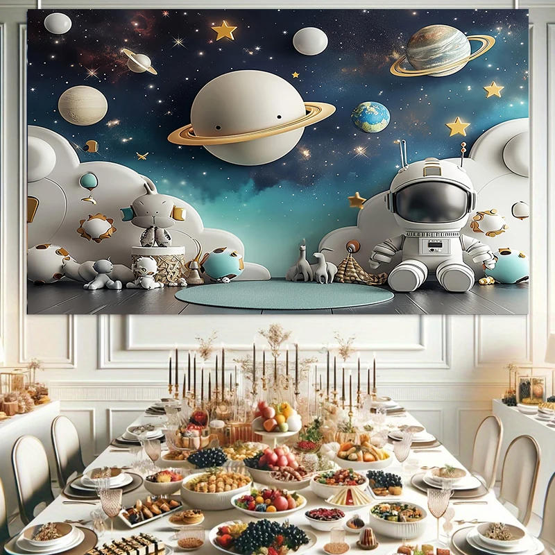 Astronaut Outer Space Planet Background Cloth Room Decoration Children\'s Birthday Party Baby Shower Layout Banner Props