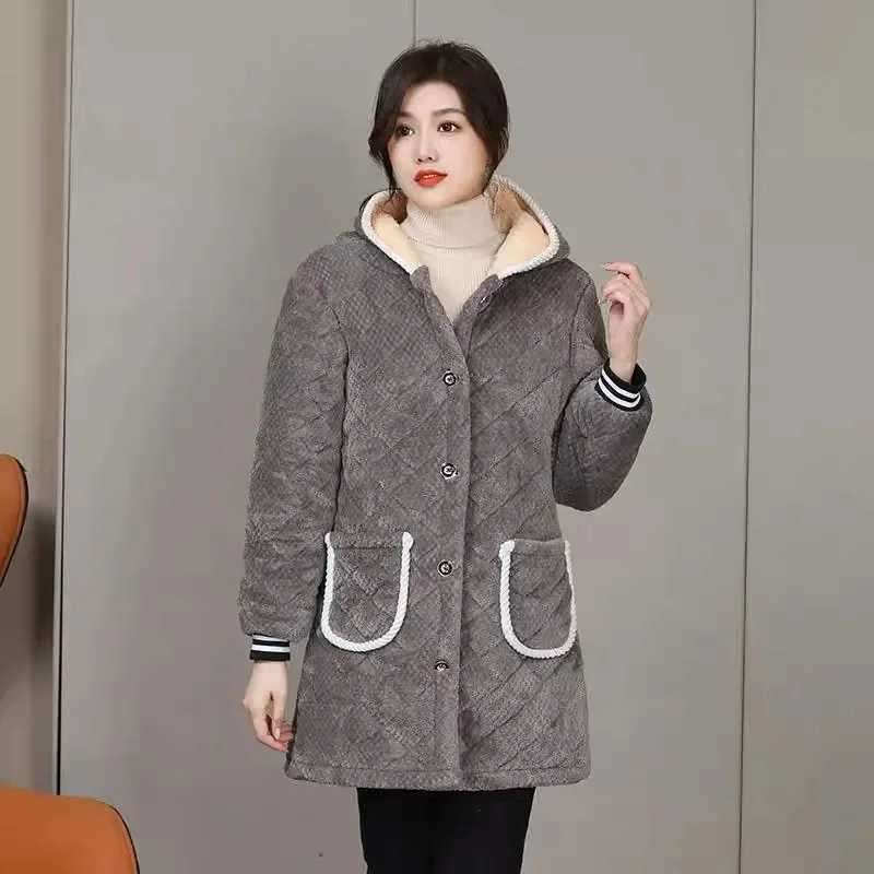 

2023 Western Style Winter Three-layer Plush Cotton Smock Young Cotton Jacket Women Large Coat Work Clothes Medium Length Warm To