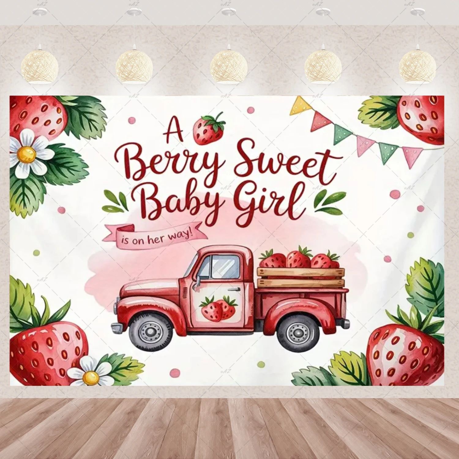 Strawberry Daisy Theme Backdrop Pink Girl's Birthday Party Decorations Sweet Fruit Wall Banner Flower Background Baby Shower 5