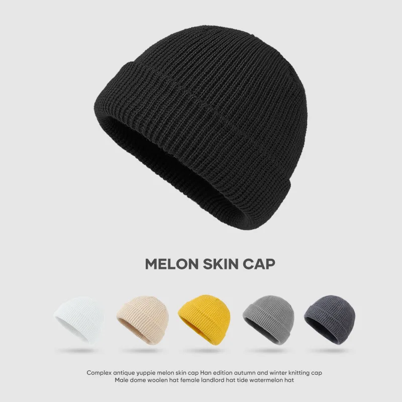 Melon Skin Cap Men Women Autumn Winter New candy-coloured Woolen Knitted Cap Warm Couple Set Head Cap Student Cap Hot