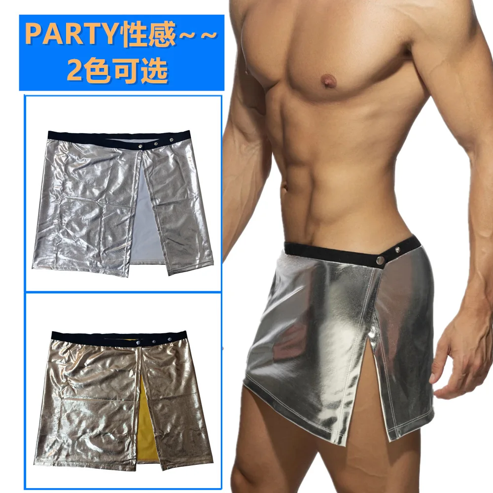 In 2023, AD Bronzing Split Skirt Men's Sexy Clothing Multi-gear Adjustment Sao.