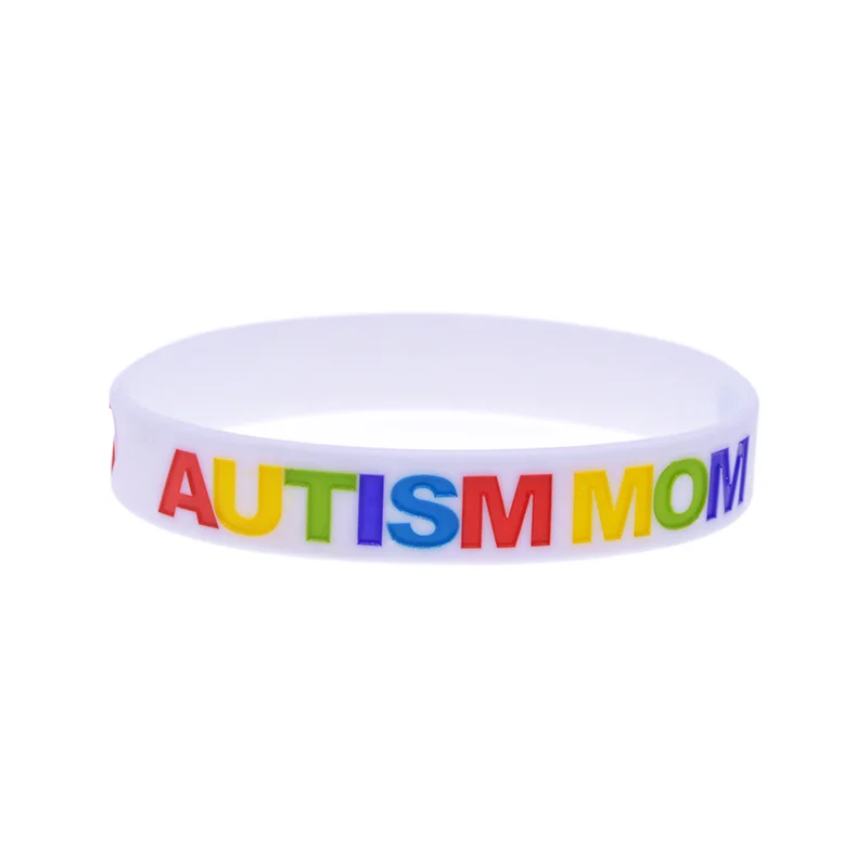 1 PC Debossed Autism Dad Mom Silicone Wristband Adult Size