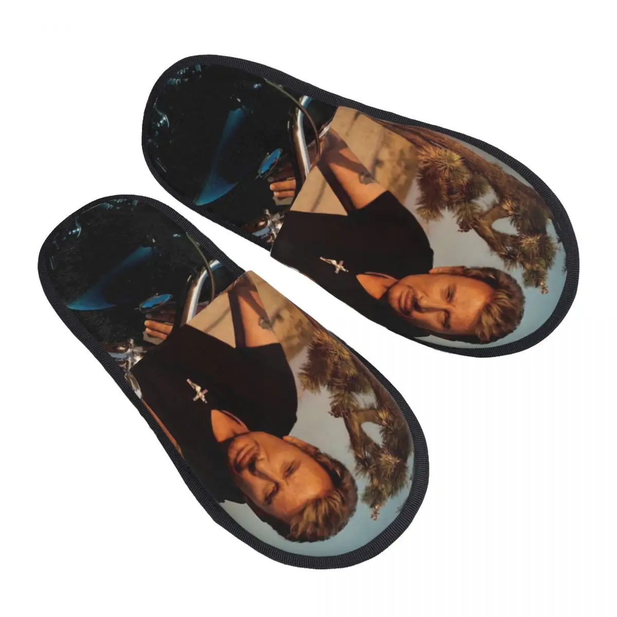 Custom Motorcycle Johnny Hallyday Soft Memory Foam House Slippers Women French Rock Singer Cozy Warm Anti-skid Sole Slipper