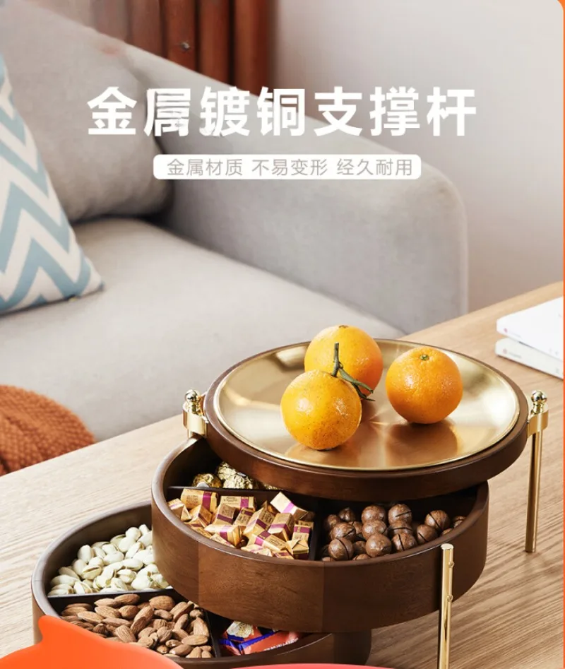 Walnut Solid Wood Dried Fruit Box Living Room Multi-layer Can Rotate High-grade Light Luxury Candy Tray Snack Nut Storage Box