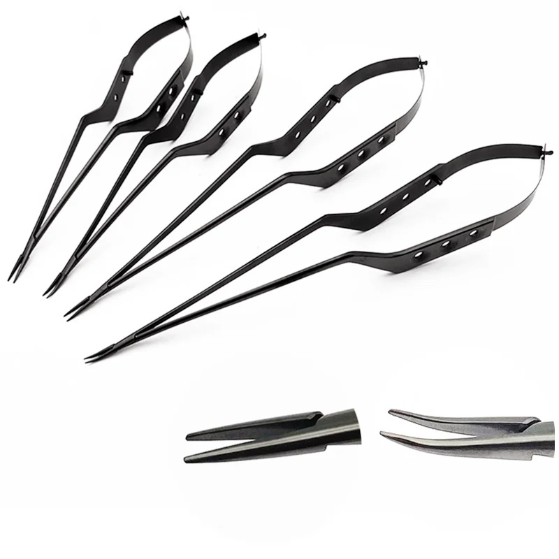 

1pcs Micro Needle Holder Stainless Steel Tweezers Black Handle Microscopic Surgical Needle Holder Forceps