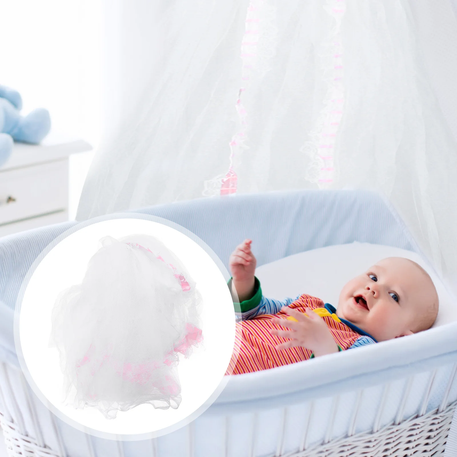 شبكة ناموسية لسرير الأطفال على طراز القصر بتصميم دائري من البوليستر الفاخر - خطافات سهلة التركيب لحماية الحشرات