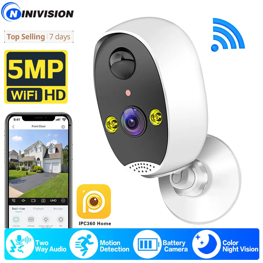 Wireless Battery 5MP Camera Wifi Outdoor Smart Life Security Waterproof IP CCTV Indoor AI Motion Detection Spotlight Siren Alarm