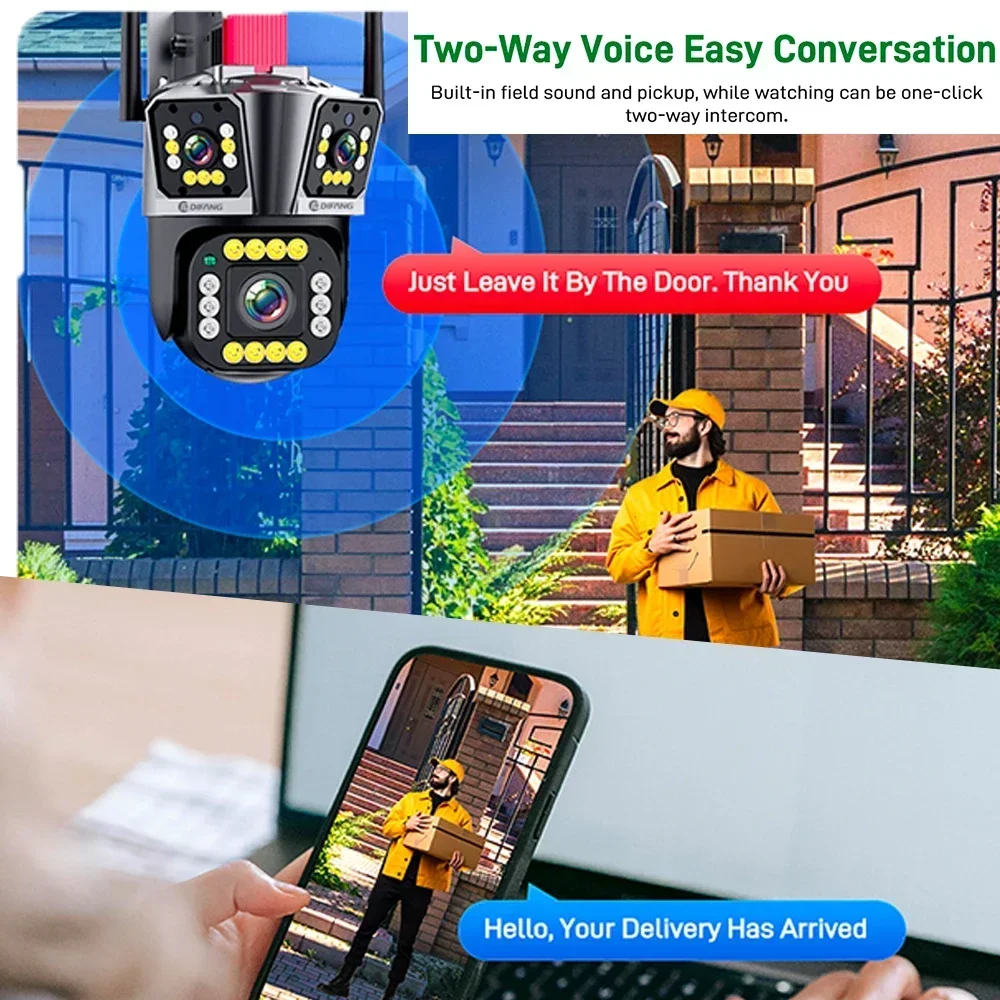 Imagem -05 - Câmera ip Wifi Visão Noturna ao ar Livre Três Lentes Três Tela Câmera Ptz 2k Detecção de Movimento Vigilância de Vídeo Ipc360home 12mp 5k