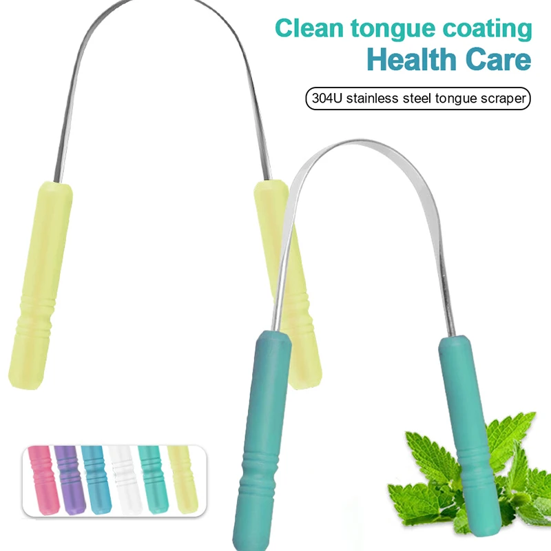 1PCS Stainless Steel Tongue Scraper Fresh Breath Cleaning Coated Tongue Toothbrush Oral Hygiene U-shaped Metal Tongue Scraper