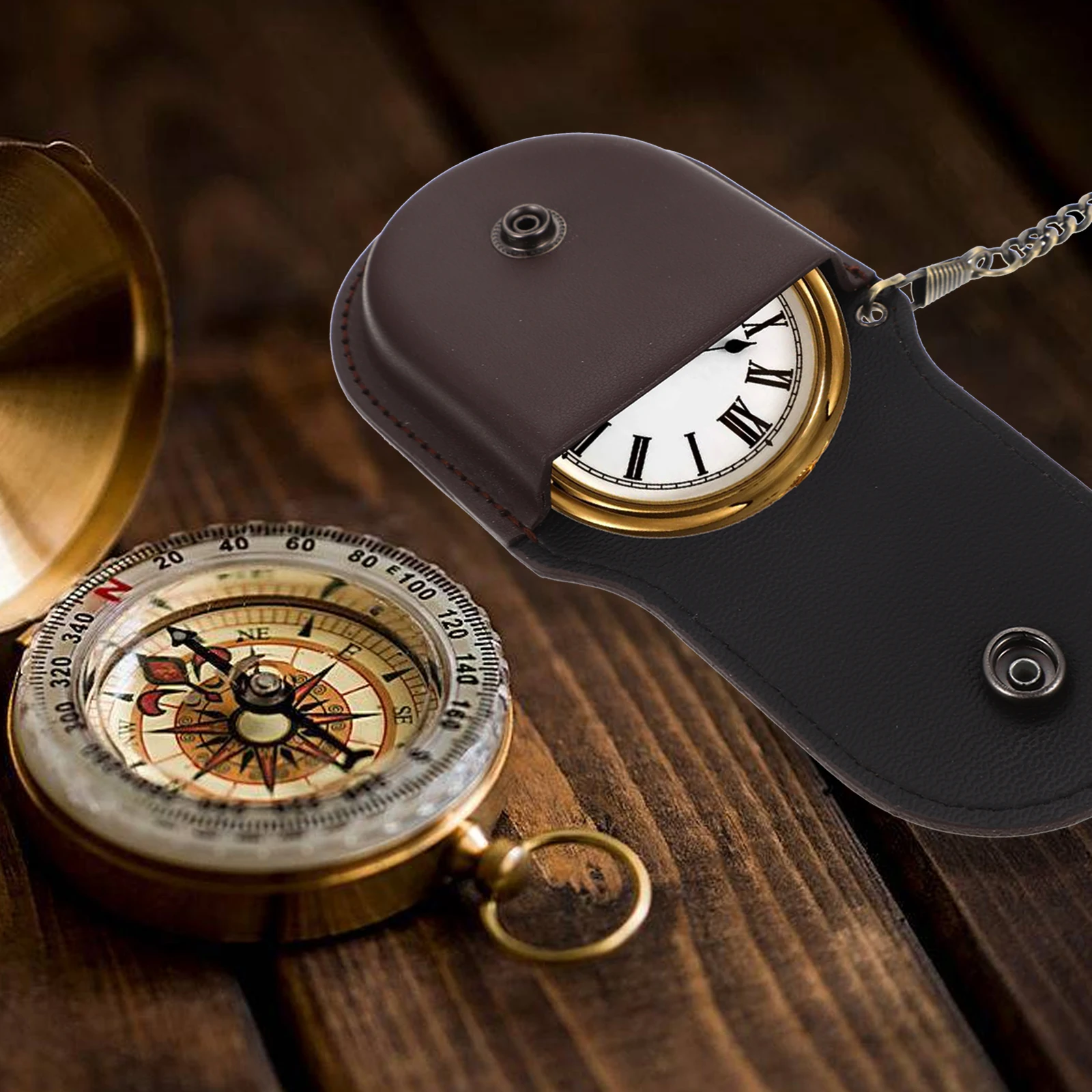 

Pocket Watch Set Storage Bag Holder Organizer Case Strap Portable Travel Cases for Men Pu Pouch